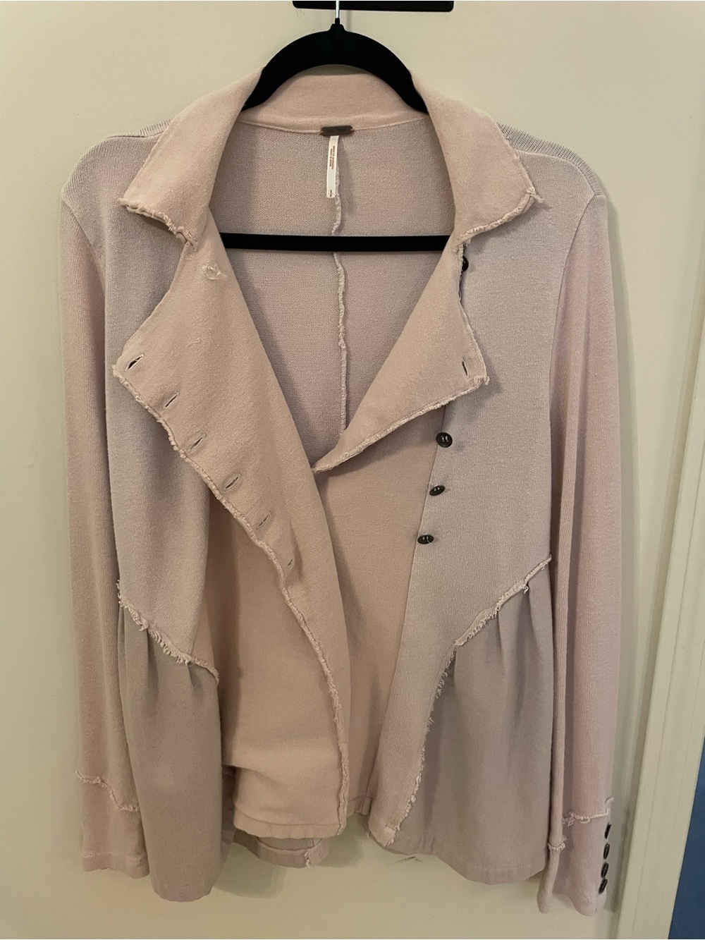 Free People Pink Cotton Blend Sweater Girly Spring Boho Jacket Metal Buttons